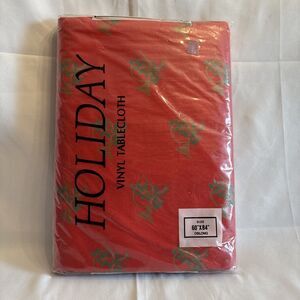 Vintage Holiday Christmas Vinyl Tablecloth Flannel Back 60”X84” Oblong New X-Mas